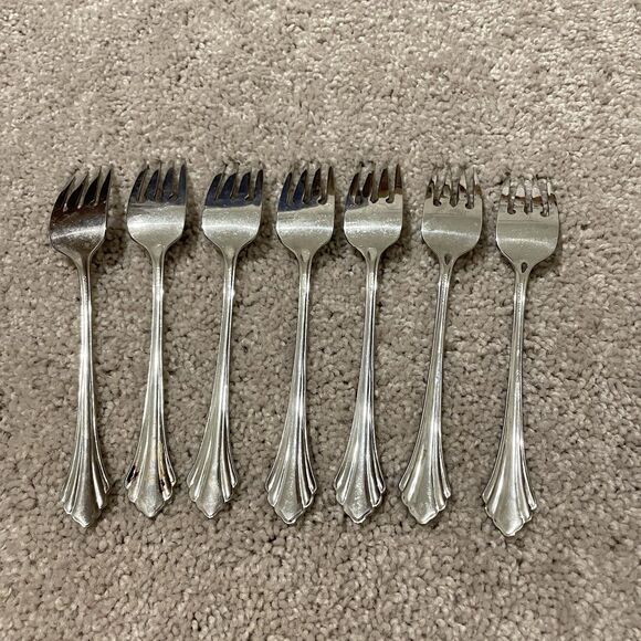 Set Of 7 Oneida BANCROFT Glossy Stainless USA Flatware Salad Forks 6 3/4” - Picture 2 of 4